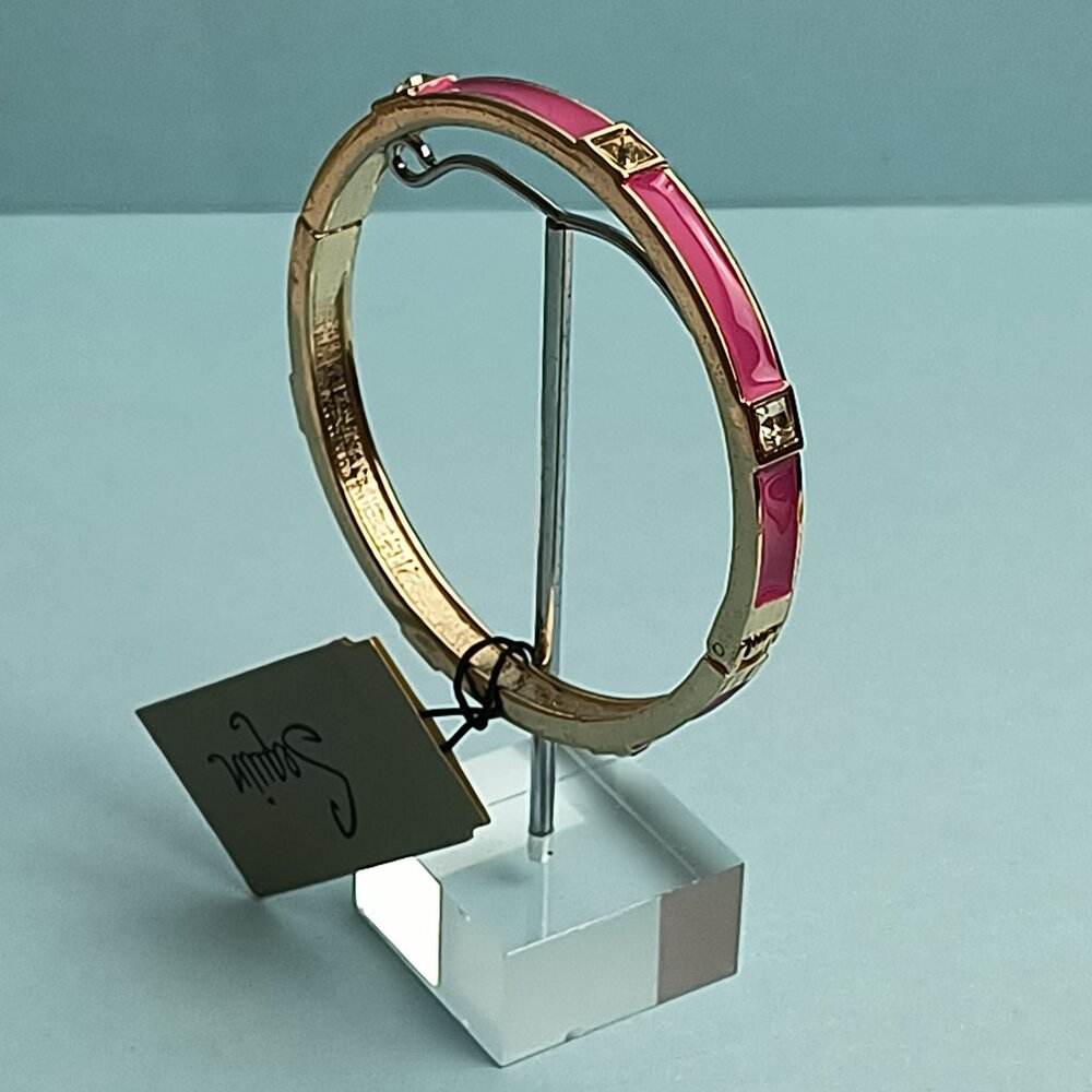 NORDSTROM Sequin Enamel Hinge Bangle Bracelet Clamper Fuchsia Pink Gold …